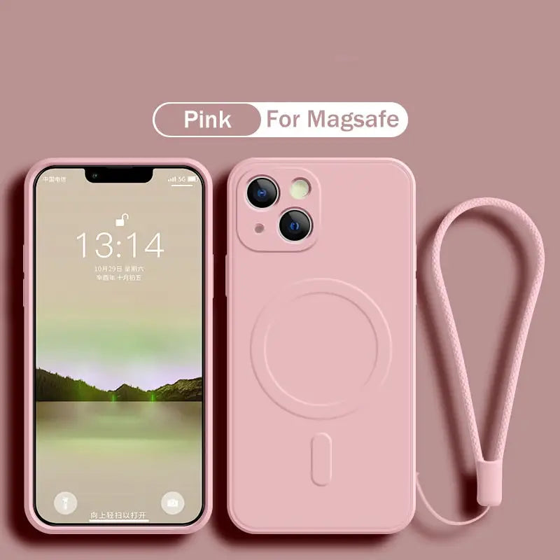 The pink iphone case with a strap