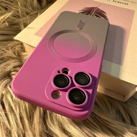 A pink iphone case with two lenses on it