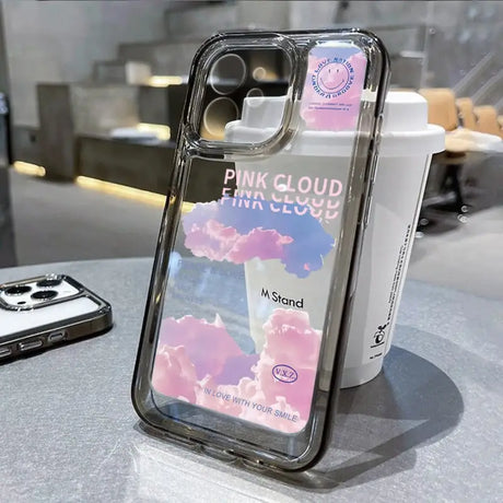 a phone case with a pink cloud design on it