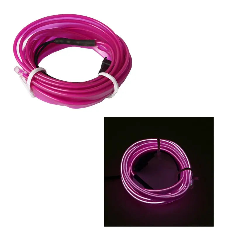 a pink neon light strip with a white wire