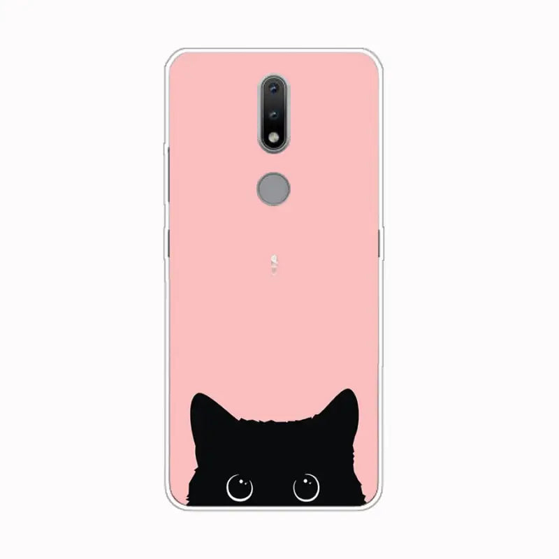 a black cat on a pink background phone case