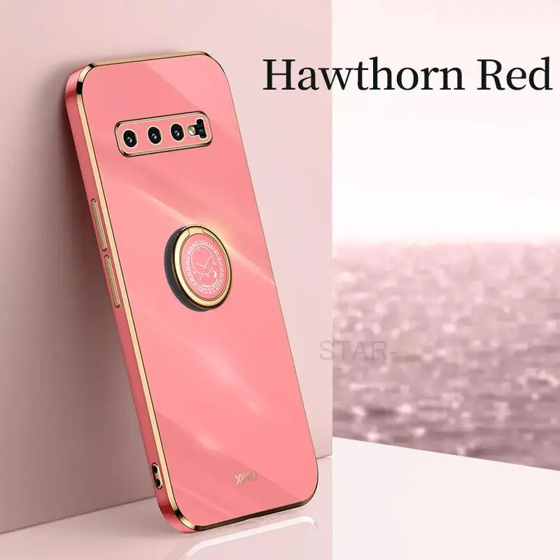 the pink phone case is shown with the logo on it