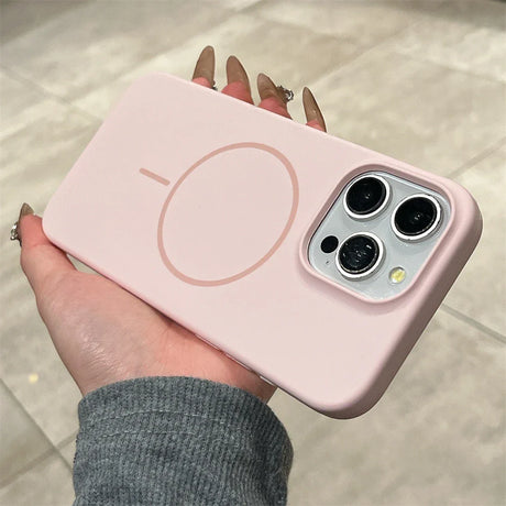 Pink phone case with MagSafe compatibility.