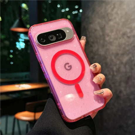 Pink phone case with a red ring.