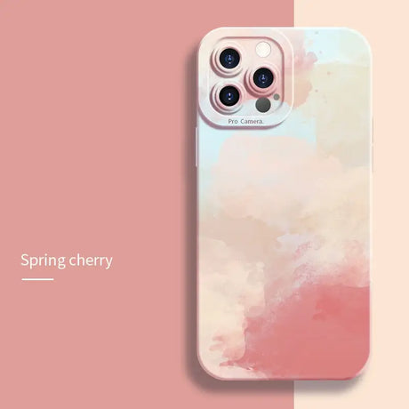 A pink phone case with the words spring cherry on it