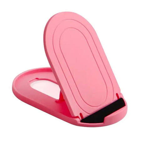 a pink phone stand with a black base