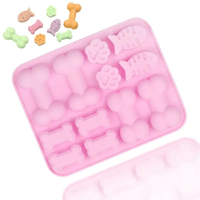 a pink plastic case with a small assortment of dog bones and bones