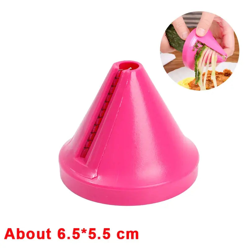 a pink plastic cone with a hand holding it