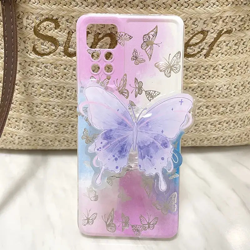 a pink and purple butterfly phone case