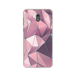 a pink and white phone case with a geometric design