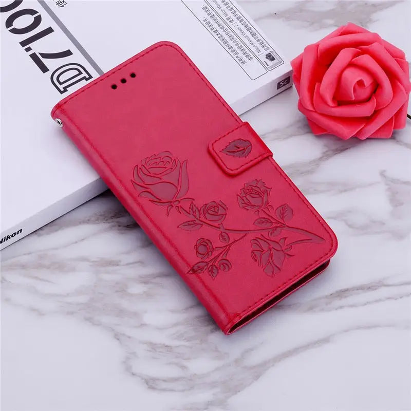 red rose flower leather wallet case for iphone