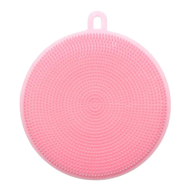 a pink round brush with a circular handle