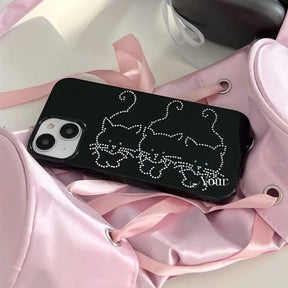 a pink shirt and pink bow with a black phone case