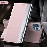 Pink and silver smartphone case with a flip cover design.