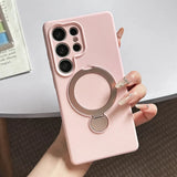 Pink smartphone case with a built-in ring stand and camera protection.