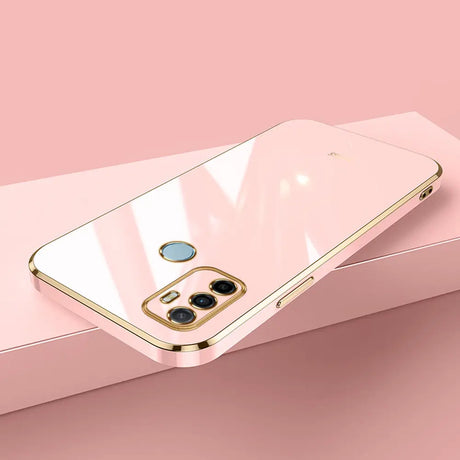 Pink smartphone case with gold trim.