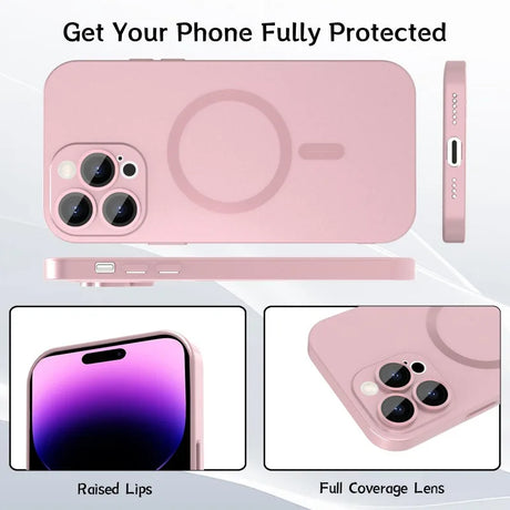 Pink smartphone case with protective features for camera lenses and screen edges.