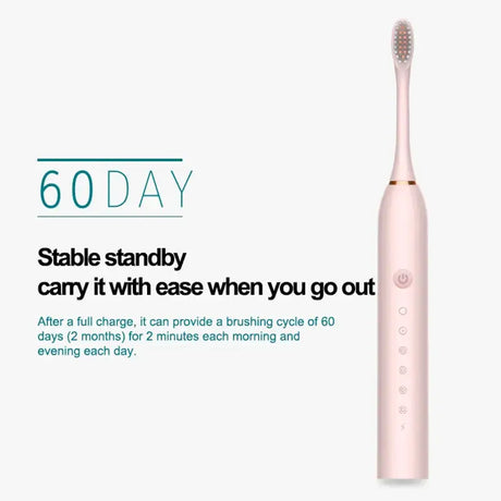 A pink toothbrush with the text, ` `’’’’’’’’’’’’’’’’’’ ’