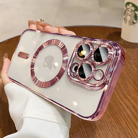 Pink-trimmed clear phone case.