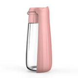 the pink water bottle is shown with a lid