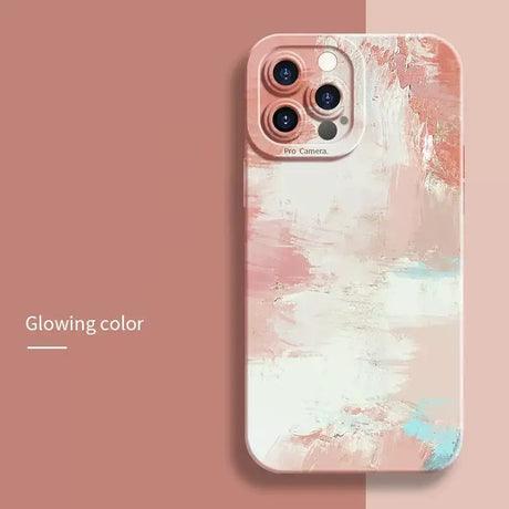 A pink and white iphone case with a pink background