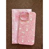 a pink and white phone case with a pattern of cats