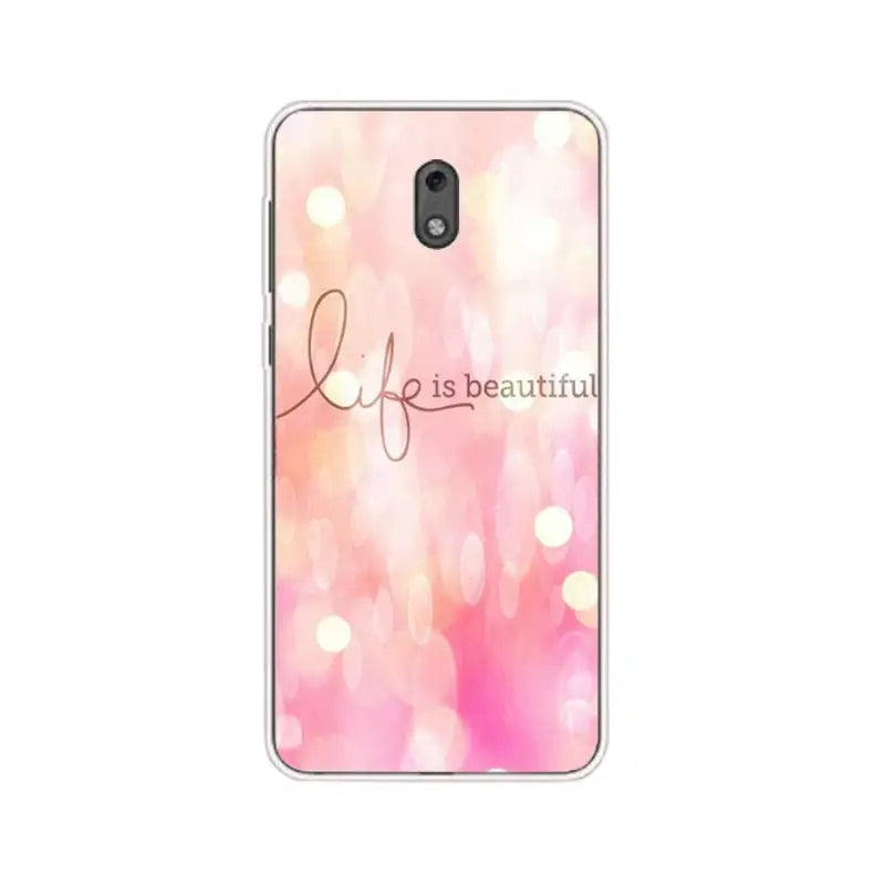 the pink blury bo bo with the word love is beautiful printed on the back of the phone