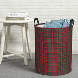 a red and green plaid fabric laundry basket