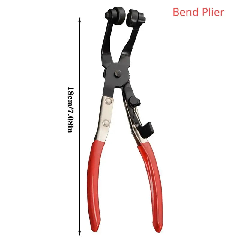 a red pliers with a black handle