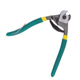 a green pliers with a yellow handle