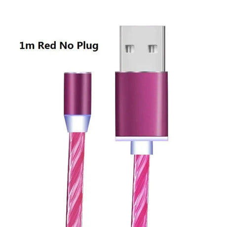 a close up of a pink and white usb cable with a red no plug