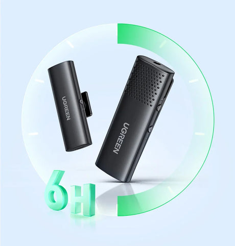 Portable black electronic device with a cylindrical shape and textured surface.