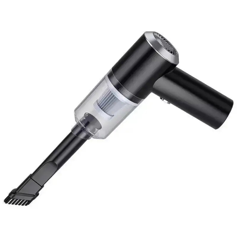 a hair dryer with a black and white handle
