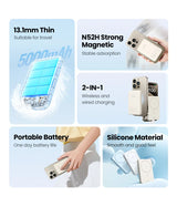 Portable magnetic wireless power bank for smartphones.