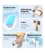 Portable magnetic wireless power bank for smartphones.