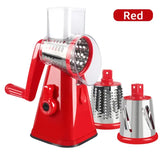 a red kitchen set with a red and silver attachment