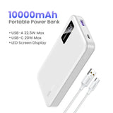 Portable power bank with 10000mAh capacity and LED display.