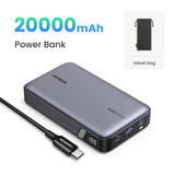 Portable power bank with 20000mAh capacity and digital display.