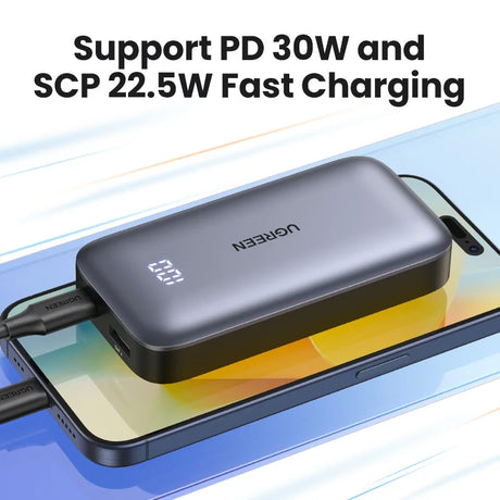 Portable power bank with fast charging capabilities.