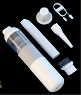 Portable water filter bottle with various detachable components.