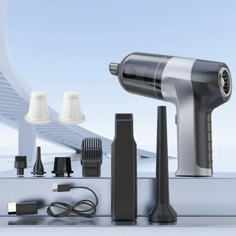 a hair dryer and other items on a table