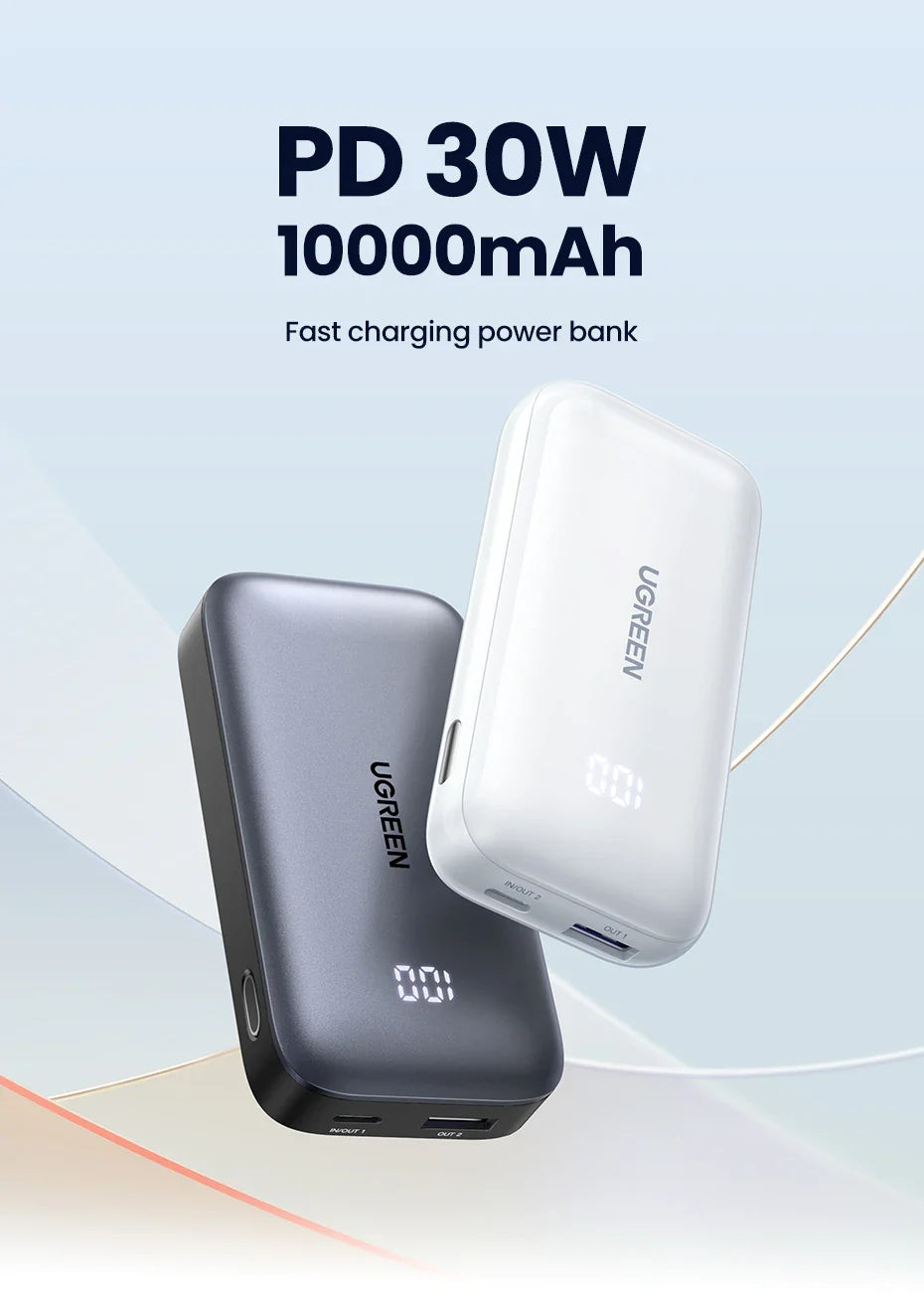 Power banks with 30W fast charging capability and 10000mAh capacity.