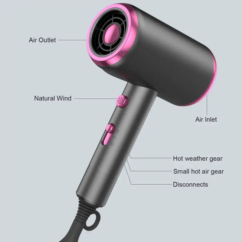 the hair dryer is a pink light