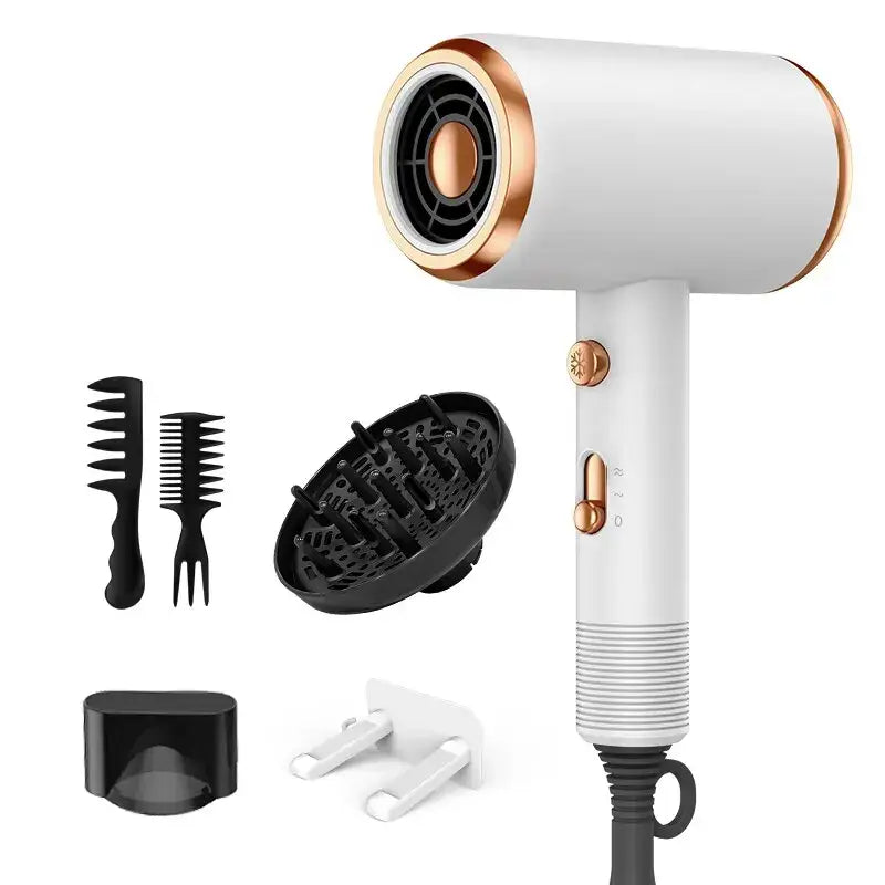 the hair dryer is shown with a brush and comb
