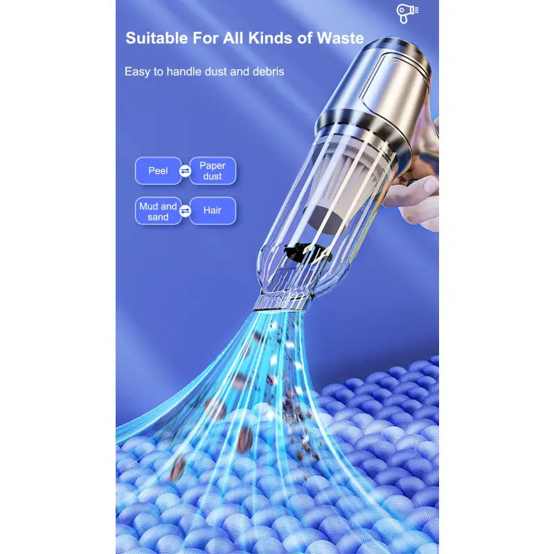 a hand held water jet with a blue background