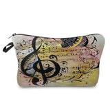 a cosmetic bag with music notes on it