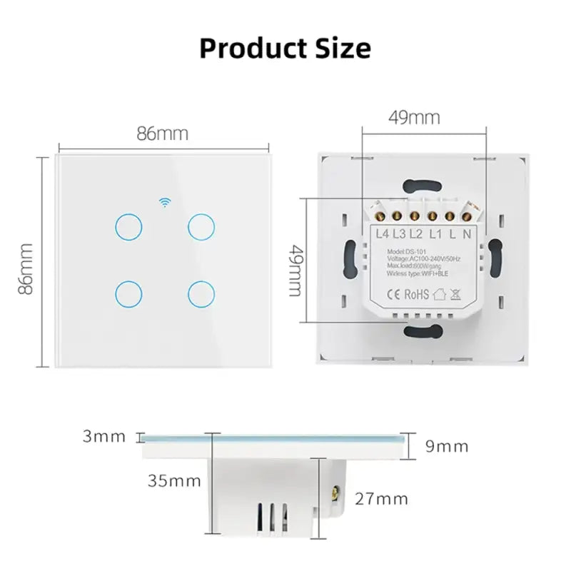 The product is shown with the product size and measurements