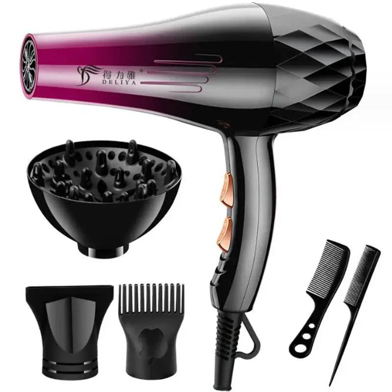 a hair dryer with a brush and comb
