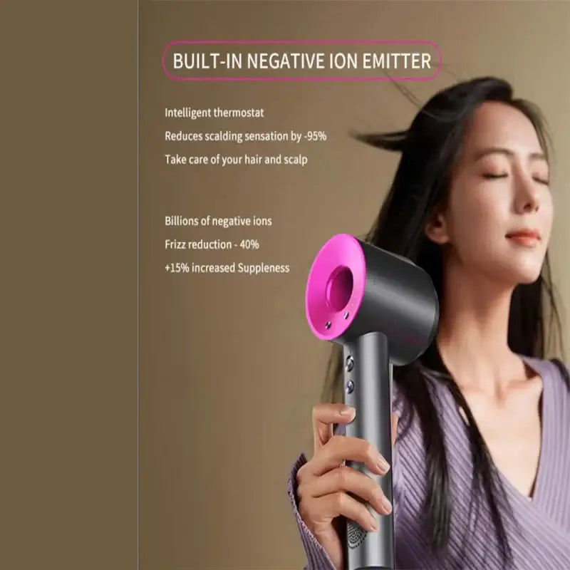 a woman holding a hair dryer in her hand