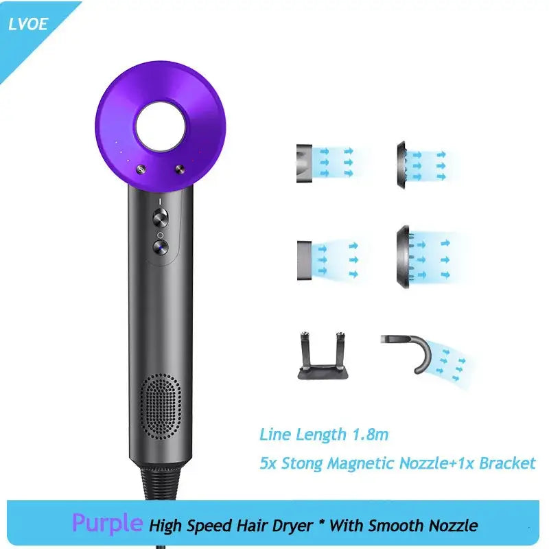 the purple hair dryer with 3 different hair dryers